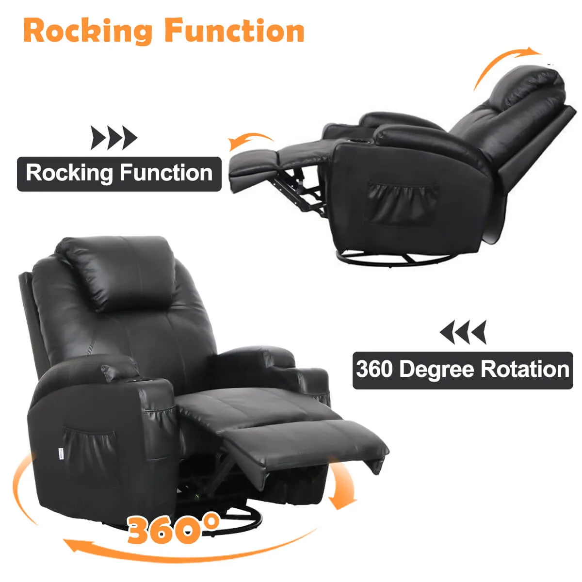 Massage Recliner Chair Faux Leather Ergonomic Lounge Heated Chair, Black