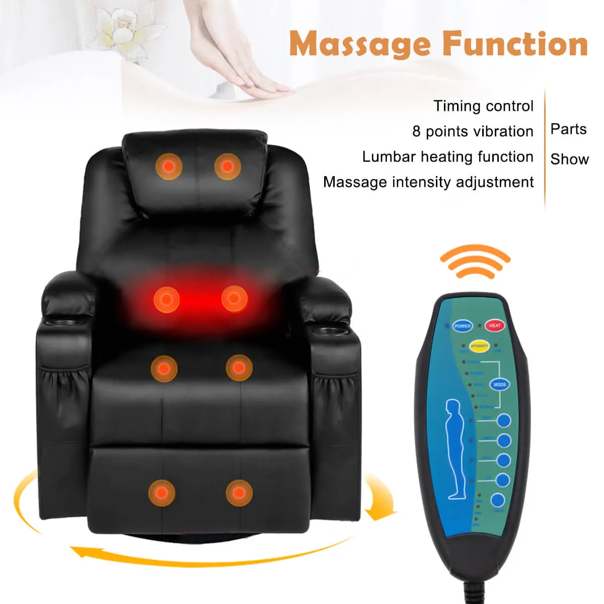 Massage Recliner Chair Faux Leather Ergonomic Lounge Heated Chair, Black