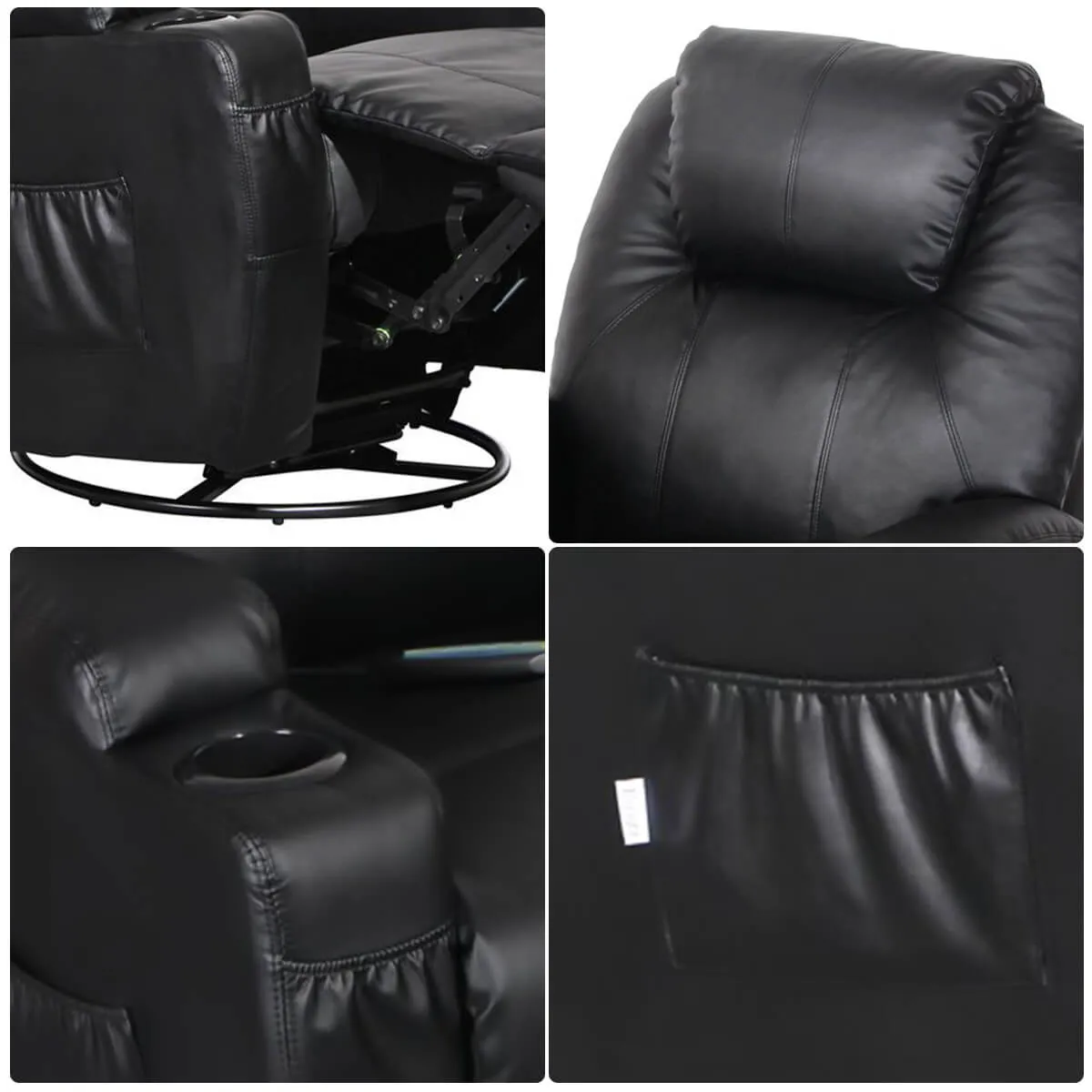 Massage Recliner Chair Faux Leather Ergonomic Lounge Heated Chair, Black