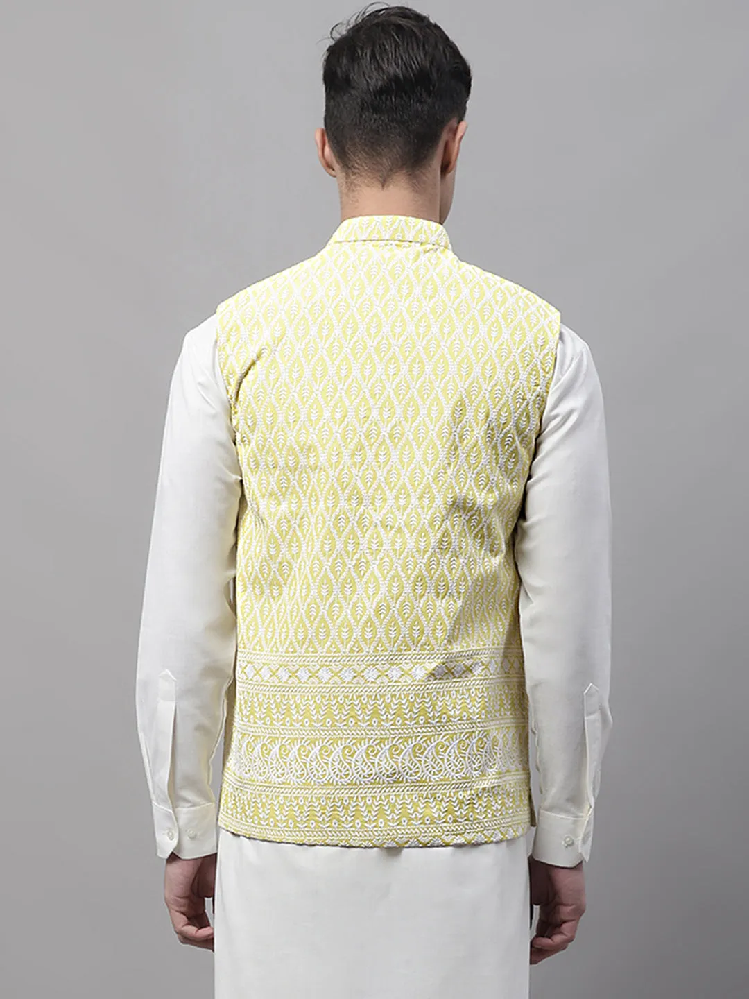 Men Yellow And White Embroidered Waistcoats