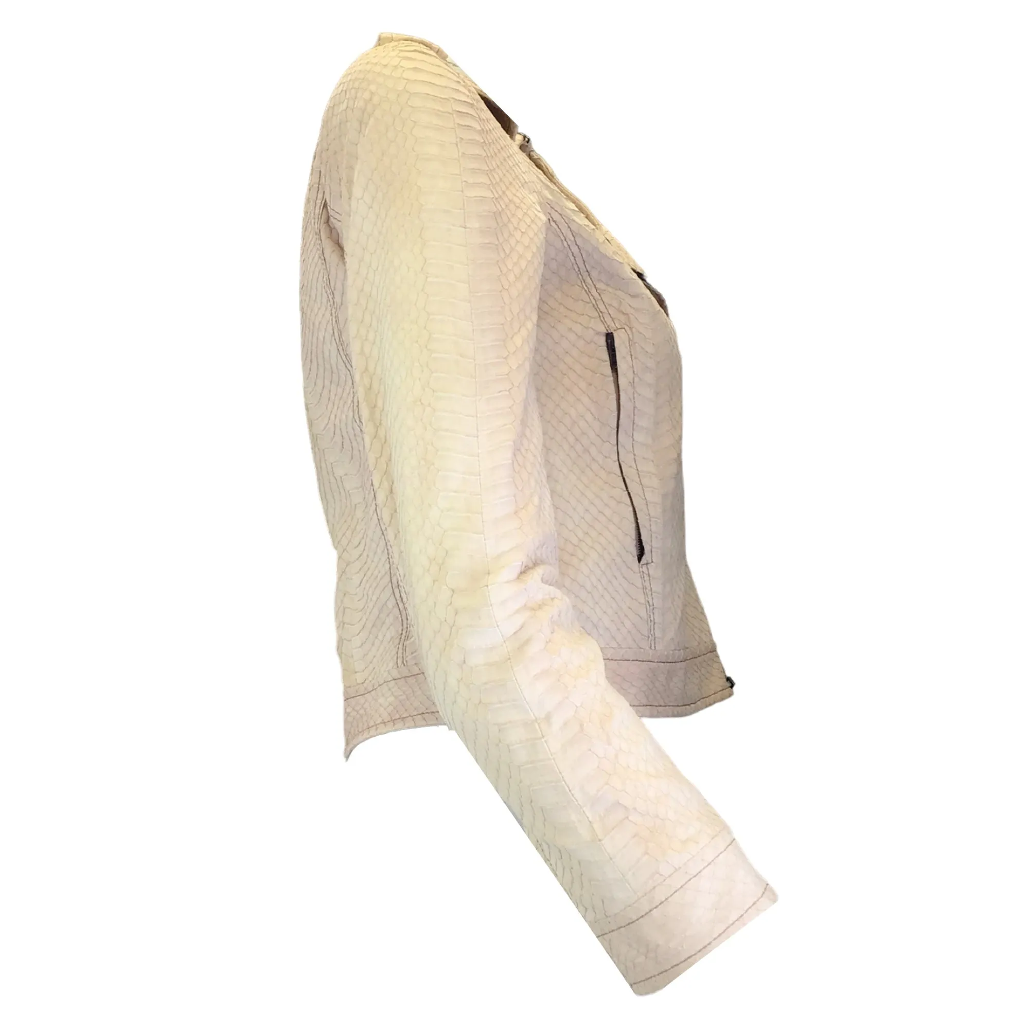 Miu Miu Ivory Python Skin Leather Moto Zip Jacket