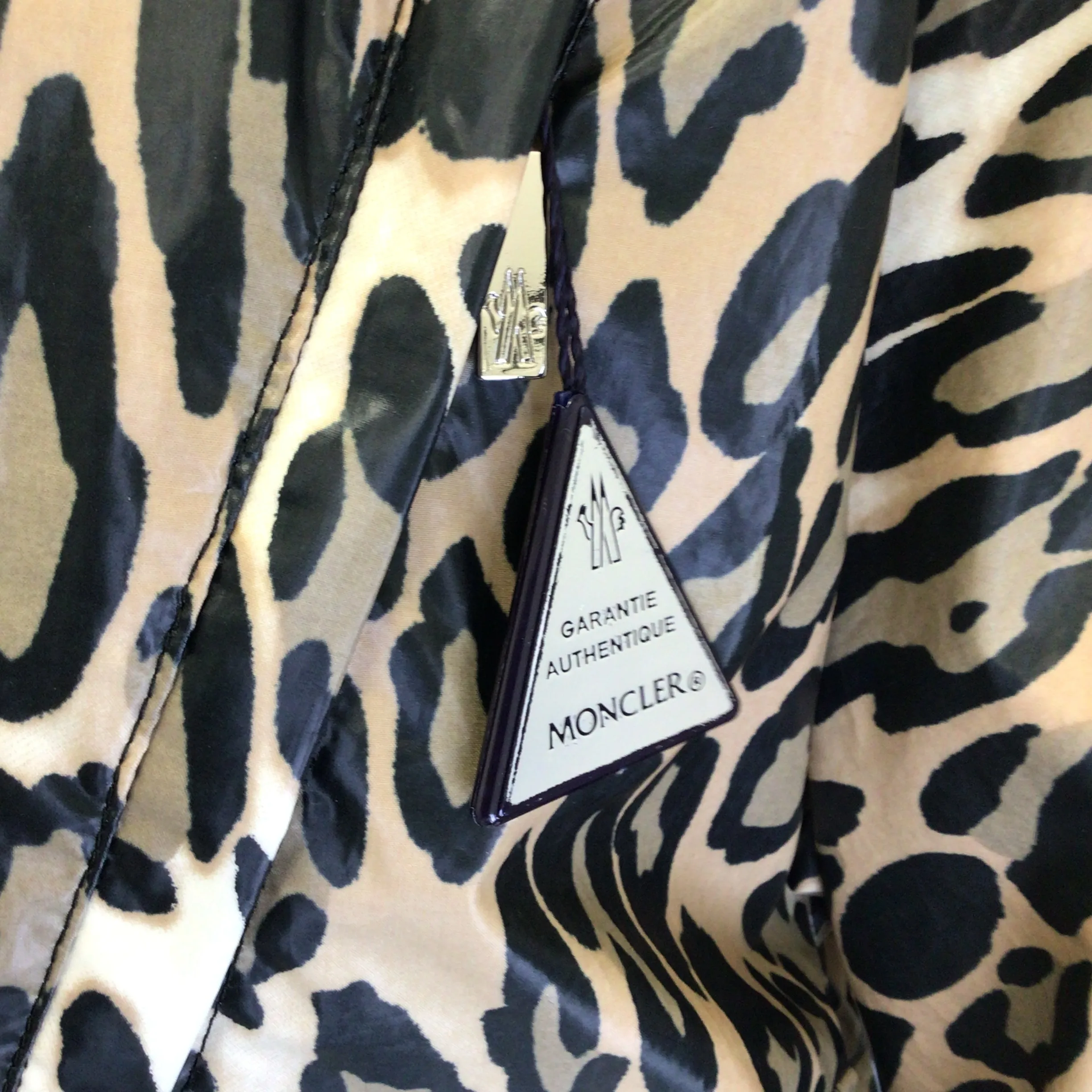 Moncler Tan / Black 'Ivoire' Leopard Printed Full Zip Jacket