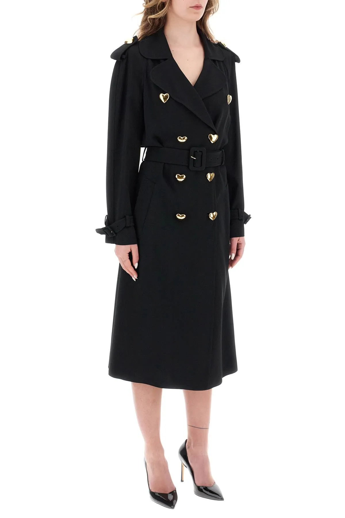 Moschino double-breasted trench with heart-shaped buttons