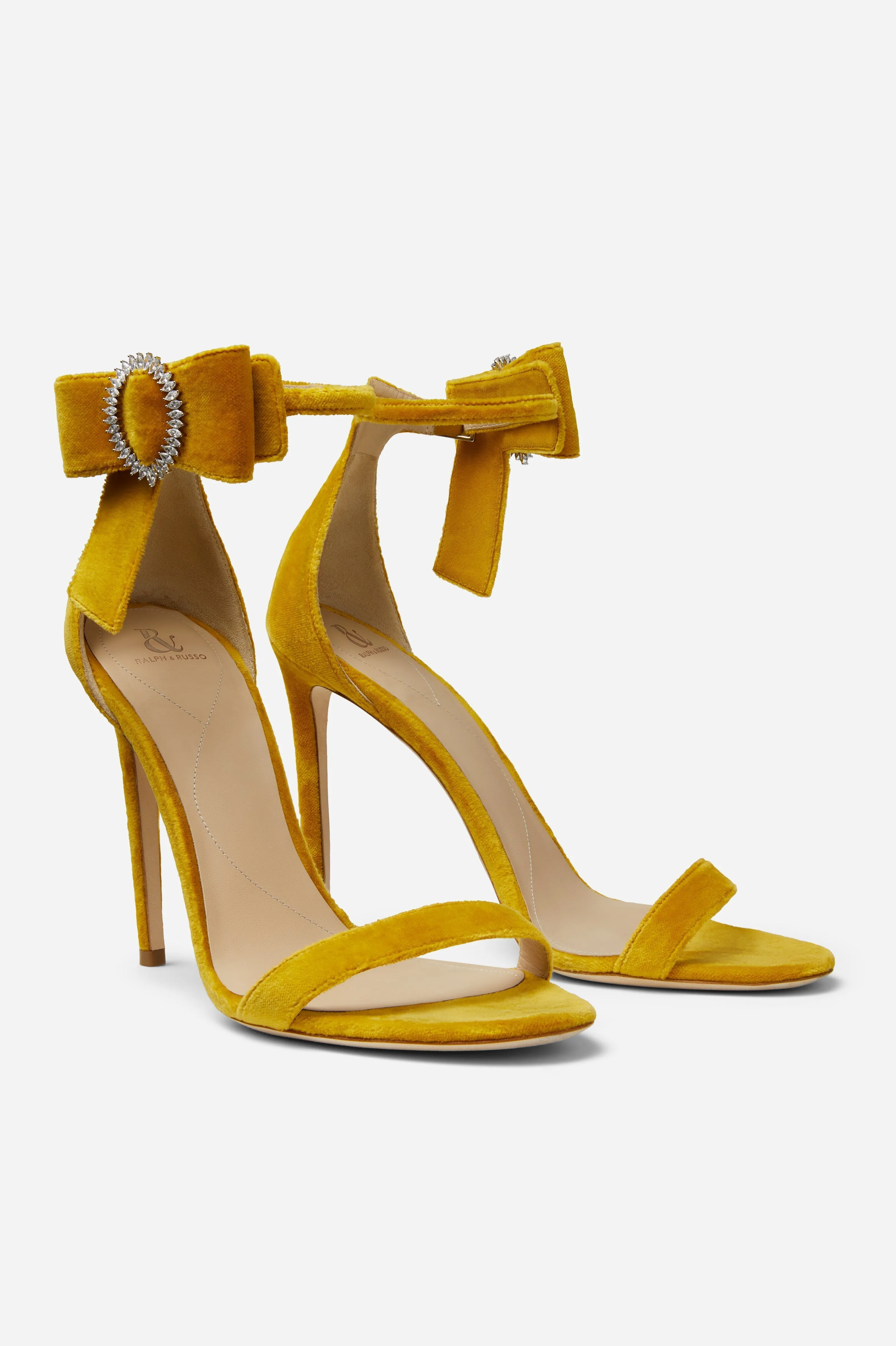 Mustard Velvet Bow Sandals