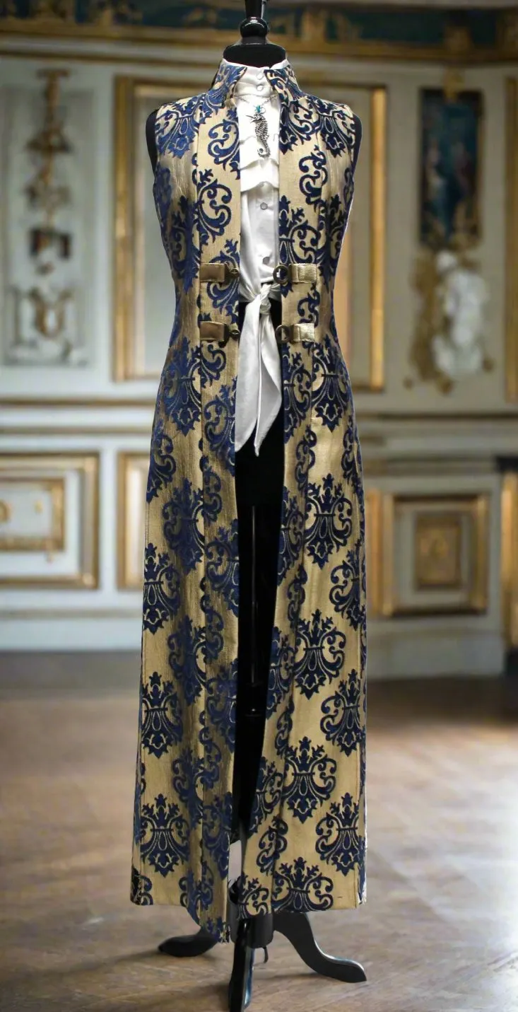 NECROMANTIC COAT/VEST - GOLD with BLUE VELVET BROCADE