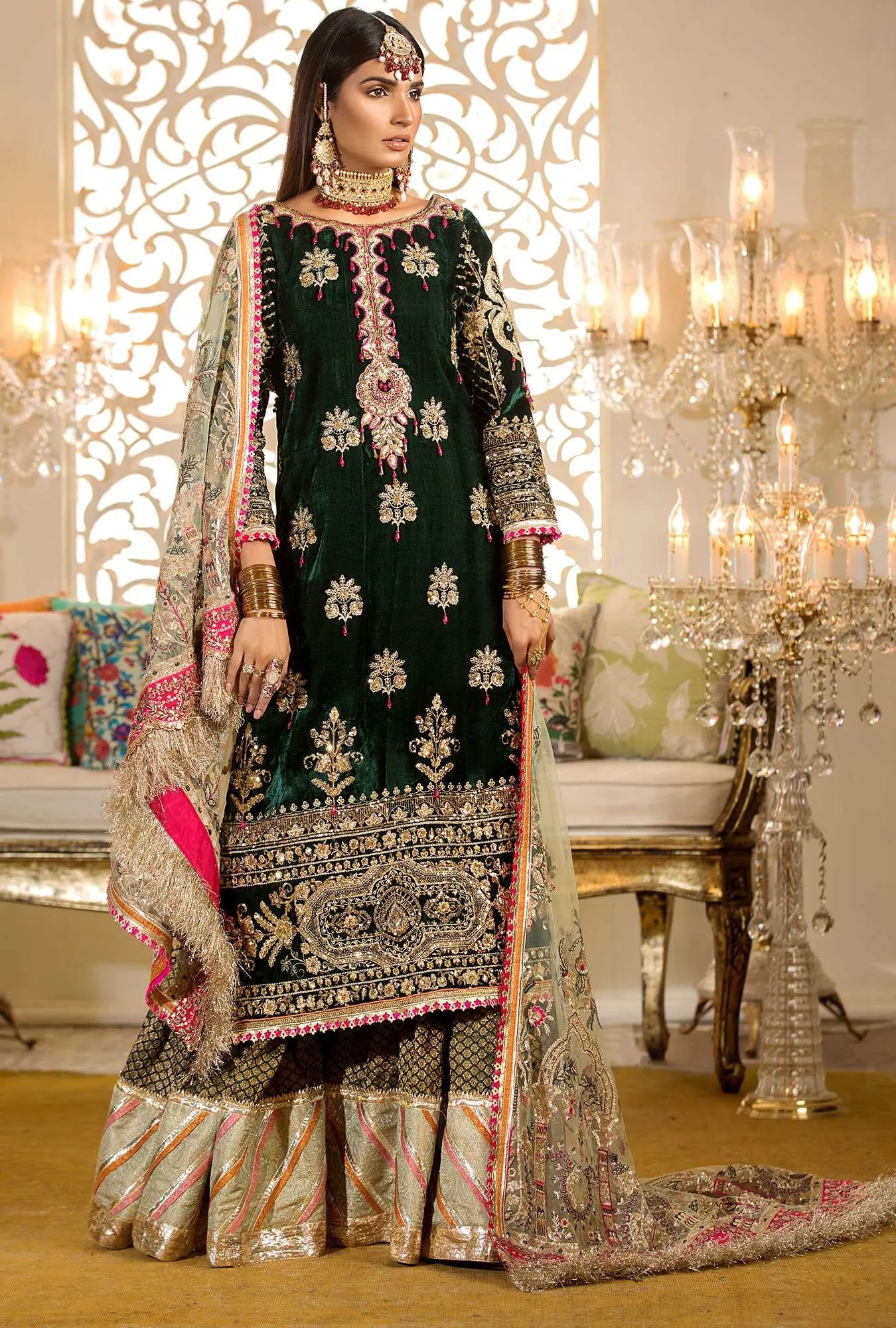 Noor by Saadia Asad Festive Embroidered Wedding Collection 2019 – D6-BOTTLE-GREEN