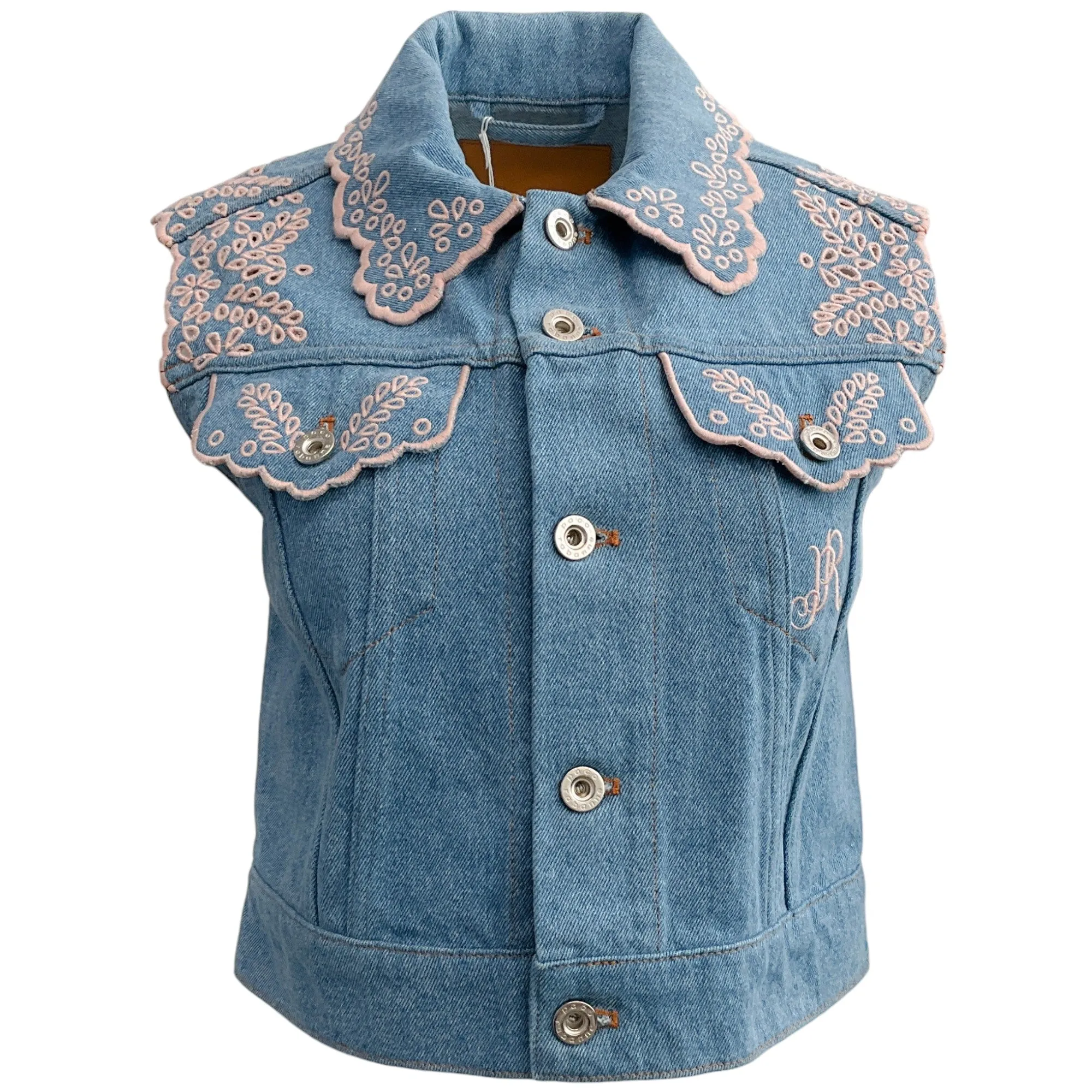 Paco Rabanne Blue Denim Vest with Pink Eyelet Detail