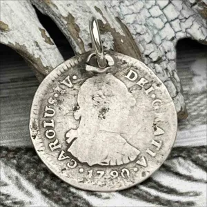 Pirate Chic Silver 1 Reale Spanish Portrait Dollar Dated 1790 - the Legendary "Piece of Eight" Pendant | Artifact #8845