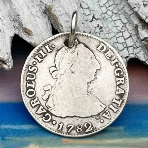 Pirate Chic Silver 2 Reale Spanish Portrait Dollar Dated 1782 - the Legendary "Piece of Eight" Pendant | Artifact #8863