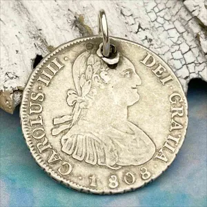 Pirate Chic Silver 4 Reale Spanish Portrait Dollar Dated 1808 - the Legendary "Piece of Eight" Pendant | Artifact #8882