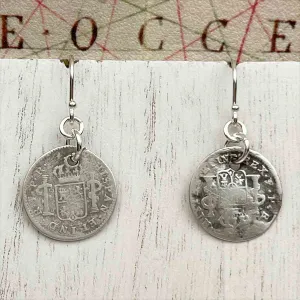 Pirate Chic Silver Half Reale Spanish Portrait Dollars Dated 1778 & 1793 - the Legendary "Piece of Eight" Earrings | Artifact #8836