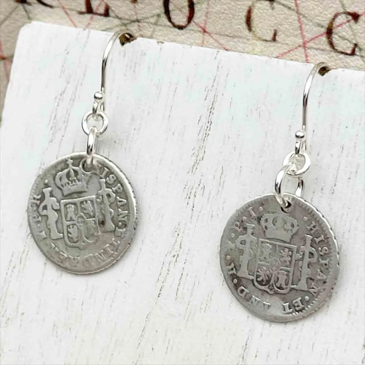 Pirate Chic Silver Half Reale Spanish Portrait Dollars Dated 1784 & 1806 - the Legendary "Piece of Eight" Earrings | Artifact #8838