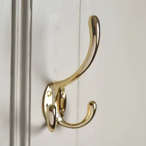 Polished Brass Triple Hat & Coat Hook - Large