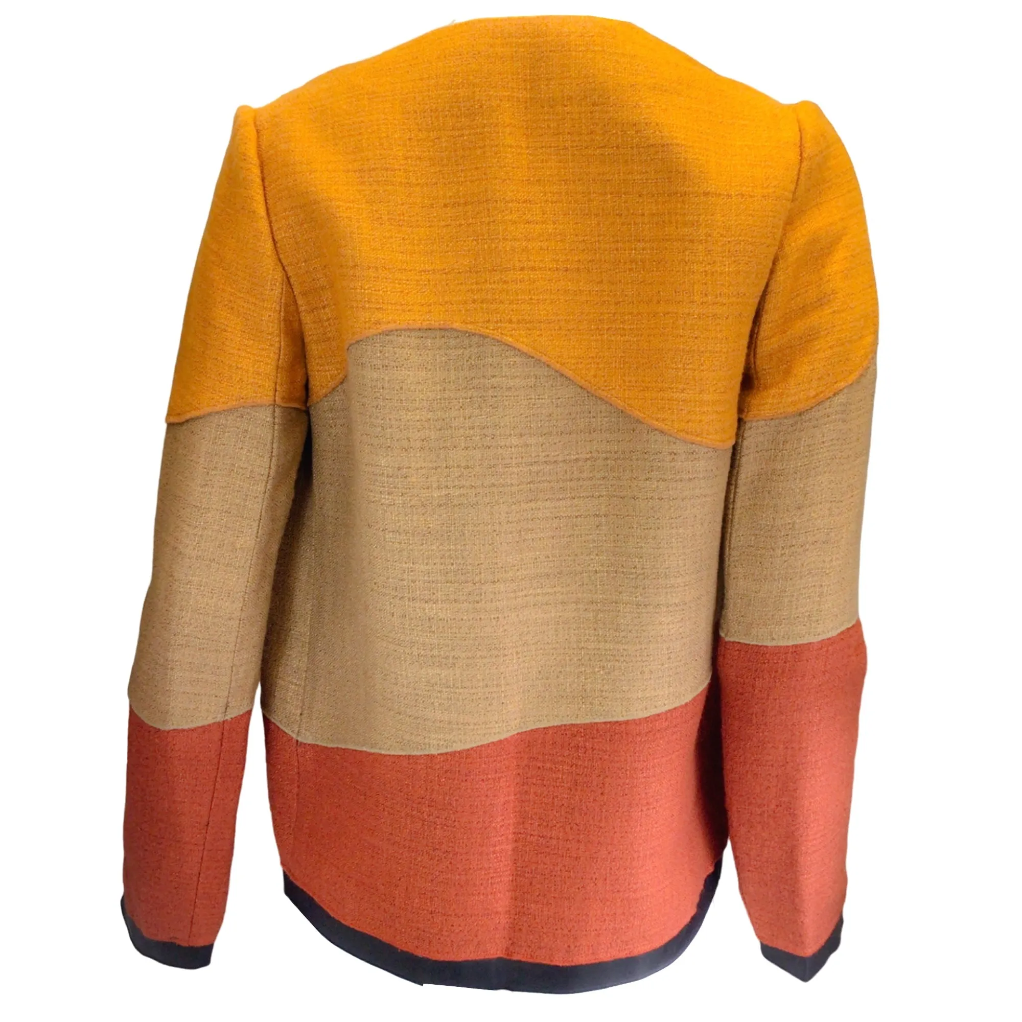 Proenza Schouler Marigold / Tan / Rust / Black Leather Trimmed Linen Jacket