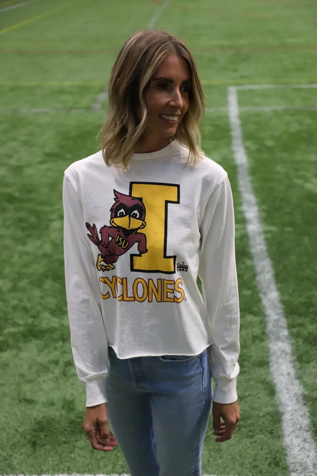 Retro Sport x Blond Genius - Cyclones Cropped Long Sleeve in Antique White