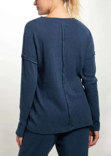 Ribbed Chill Lounge Pullover with Notched Neckline. ~FINAL SALE