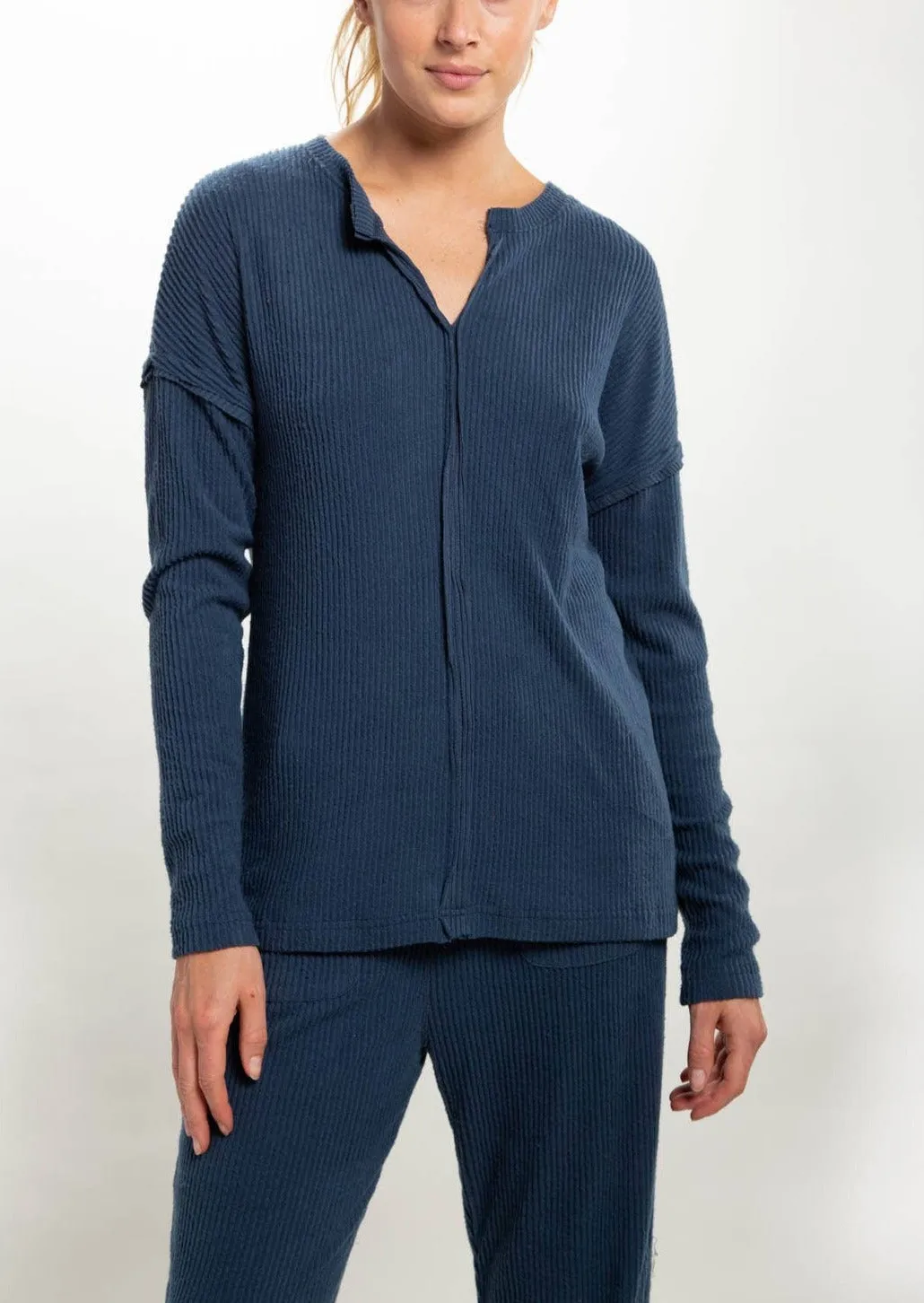 Ribbed Chill Lounge Pullover with Notched Neckline. ~FINAL SALE