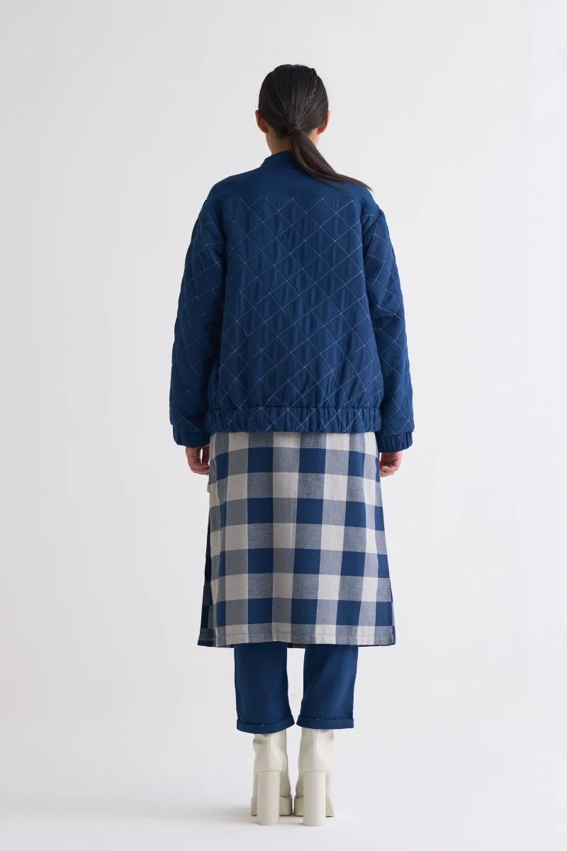 Round Neck Tunic - Navy Check