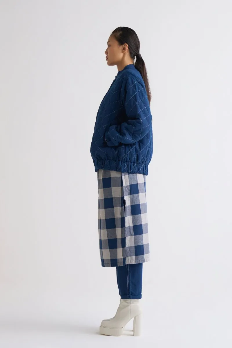 Round Neck Tunic - Navy Check