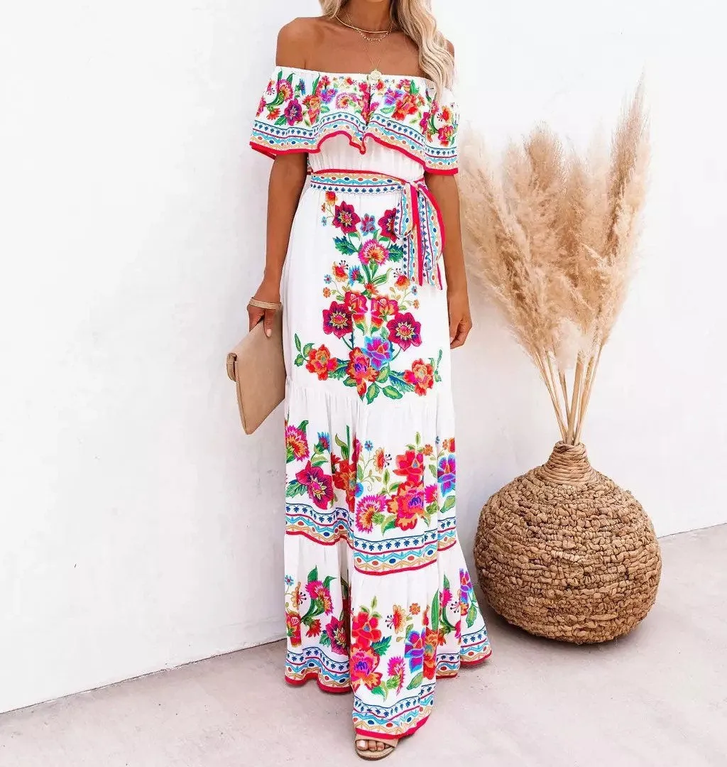 S - 3XL Boho Blanco or Black Bamba MAXI dress resort floral print or ombré form flattering cruise quince destination beach airy photography