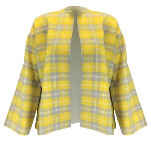 Sofie D'Hoore Yellow / Green Multi Checkered Open Front Wool Jacket