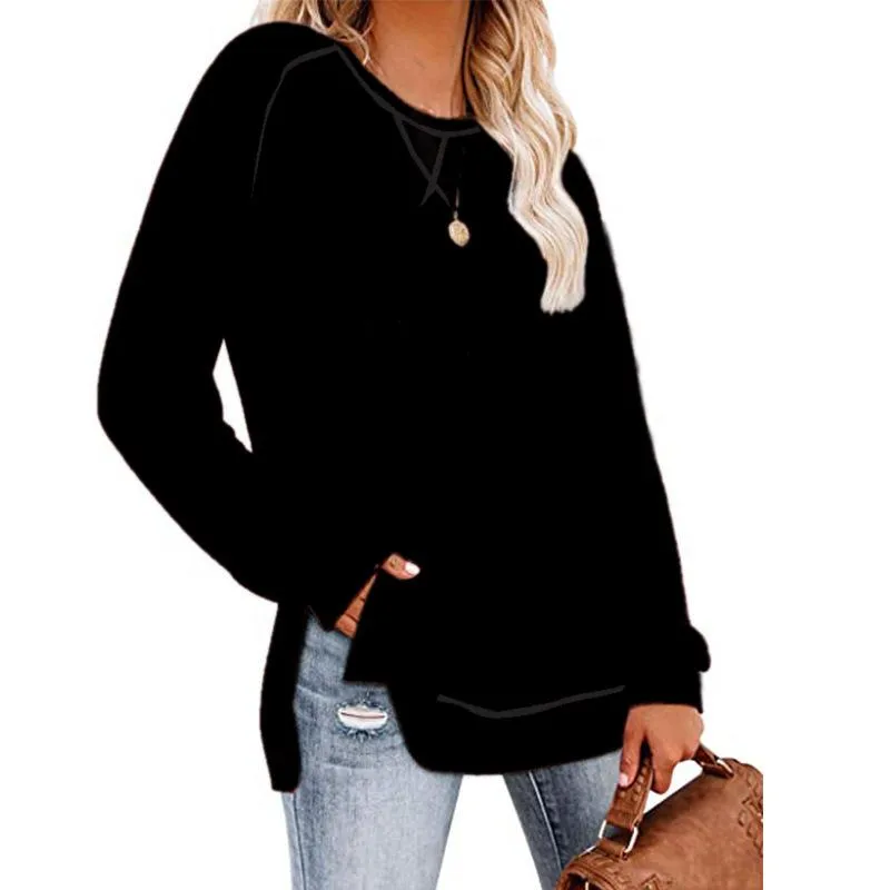 Solid color sweater cross-neck long-sleeved split top