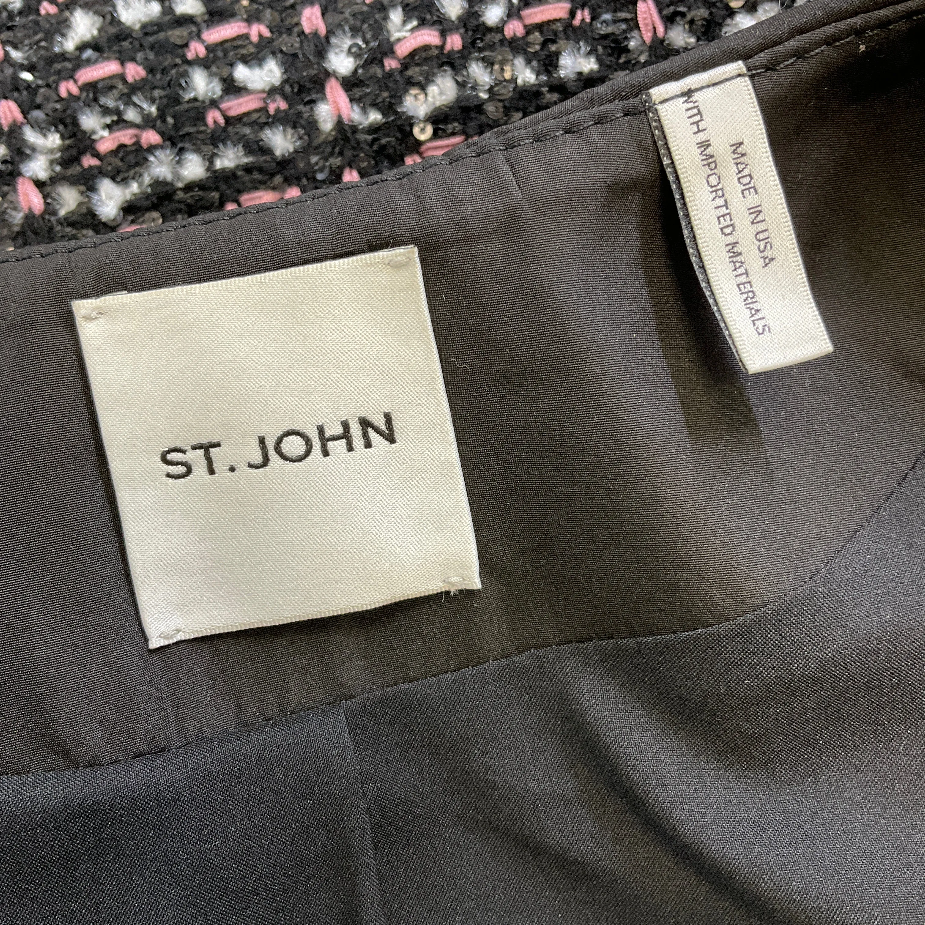 St. John Black / White / Pink 2023 Sequined Full Zip Tweed Jacket