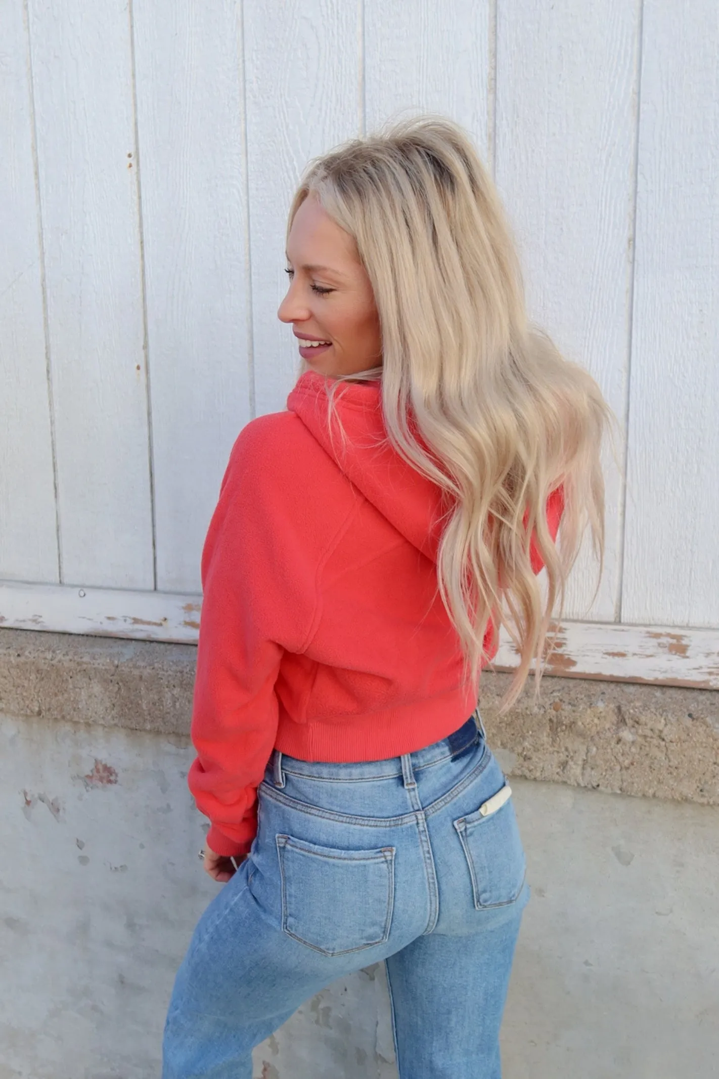 The Only Way Cherry Red Fleece Cropped Jacket