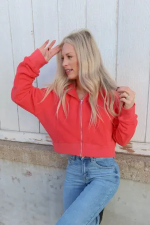 The Only Way Cherry Red Fleece Cropped Jacket