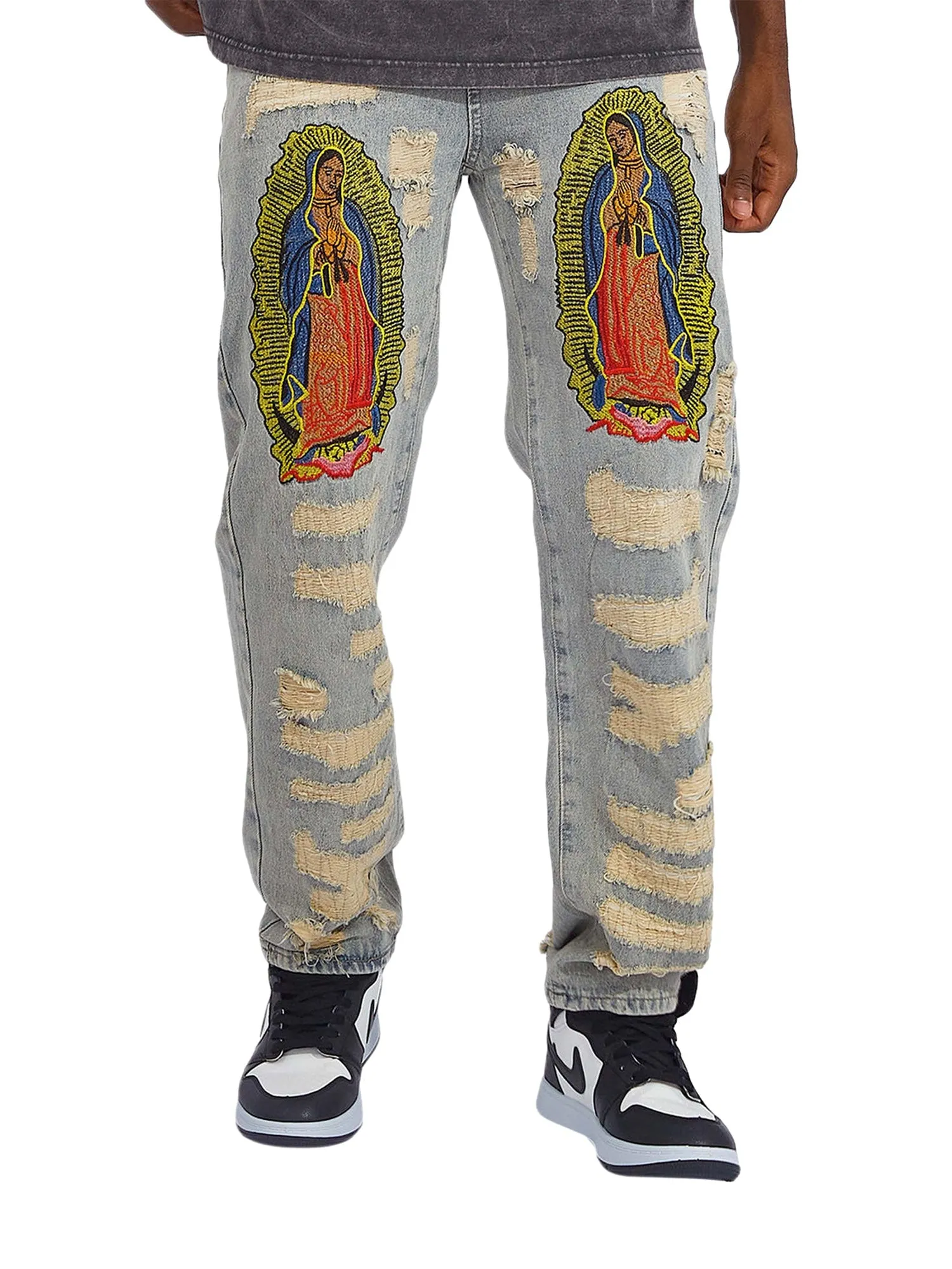 Thesupermade American Street Style Ripped Embroidered Jeans - 1617