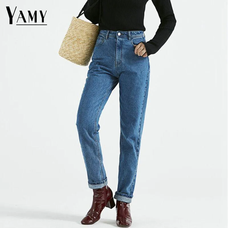 Winter Vintage Ladies High Waist Jeans Woman Black Pencil Casual Denim Trousers Pants Zipper Mom Boyfriend Jeans for Women