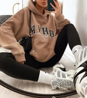 Women's Fashion Solid Color Print Hooded Sweatshirt